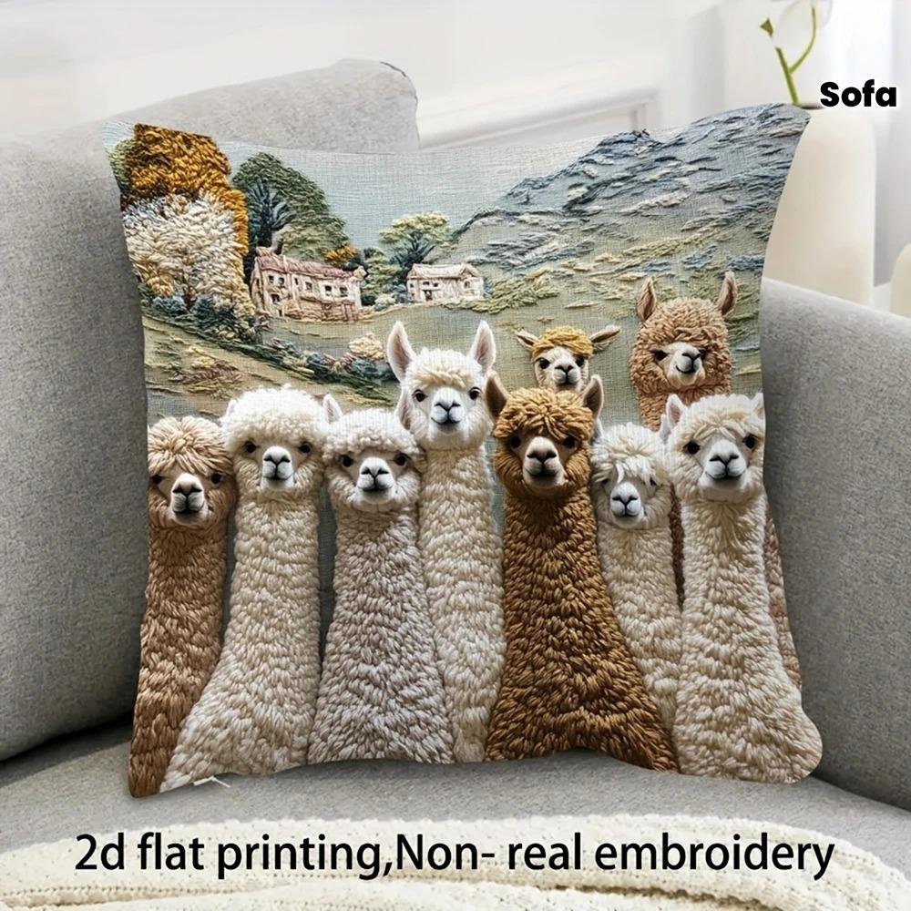Cute Alpaca Llama 2D Flat Printed Peach Skin Pillowcase Animal Decorative Cushion Cover for Sofa Living Room Home Decor Modern