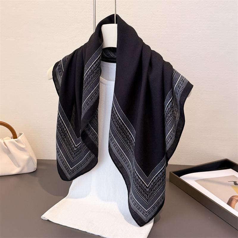 Luxury Solid Color Square Scarf For Women Cotton Linen Feeling Neck Scarf Shawl Warp Elegant Neckerchief Bandanas Print Hijab