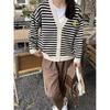 Autumn and winter new striped smiley face knitted cardigan sweater women's jacket fashionable versatile lazy V-neck long-sleeved top