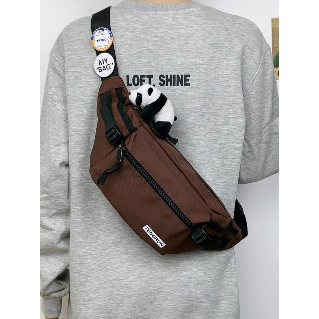 Casual Fanny Pack Japanese Simple Chest Bag Male Trend Personalized Couple Fanny Pack Sports Versatile Panda Pendant Breast Bag