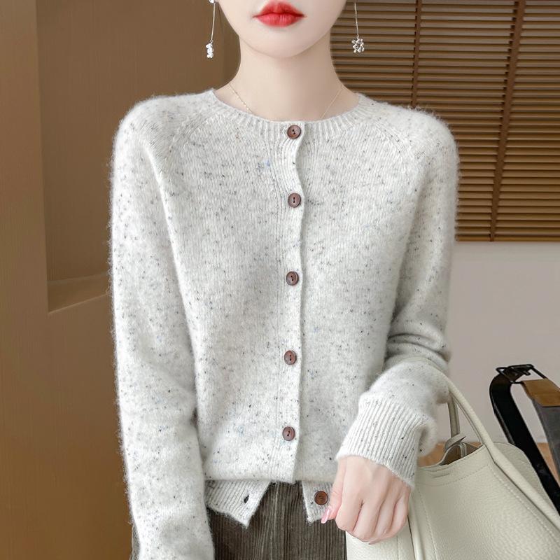 Spring and Autumn's New Wool Cardigan Women's Round-neck Sweater Coat