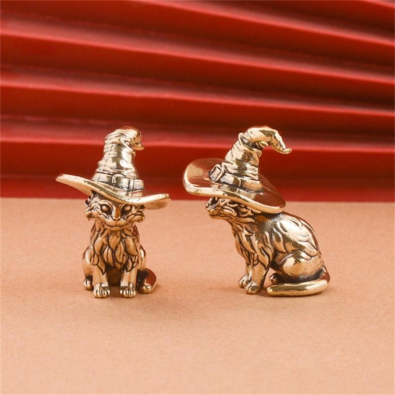 Ručně vyráběná mosazná soška koček čarodějnic, vintage starožitná figurka koťátka, miniaturní stolní dekorace, socha, ozdoba