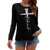 Tshirts For Women Long Sleeve,Round Sleeve Vertical Cross Casual Graphic Shirt,