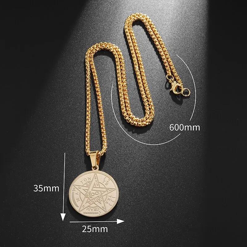 European and American Popular Titanium Steel Solomon Magic Amulet Pendant Fashion Stainless Steel Seven Angel Guardian Necklace