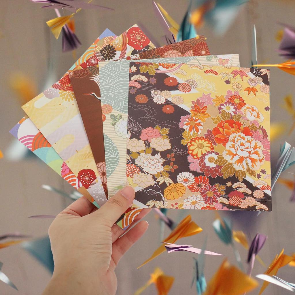OSALADI Printed Square Origami Japanese Style and Interior 50-Pack Double-Sided Paper, Design, Beginner-Friendly Origami, Craft, Stationery,