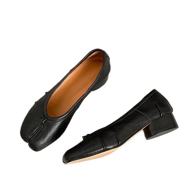 Fashion Spring Women Low-heel Split Toe Shoes Soft Leather Shallow Slip On Women Mary Janes Single Shoes Tabis Retro Ballet Shoes