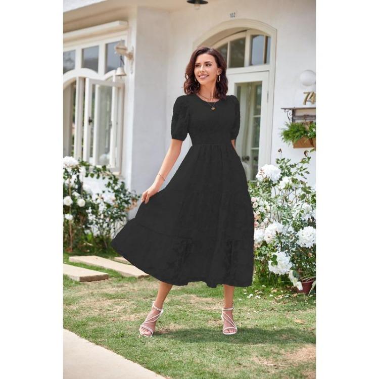 Women Floral Summer Dress Casual Loose Round Neck Short Sleeve Womens Dresses Female Fashion