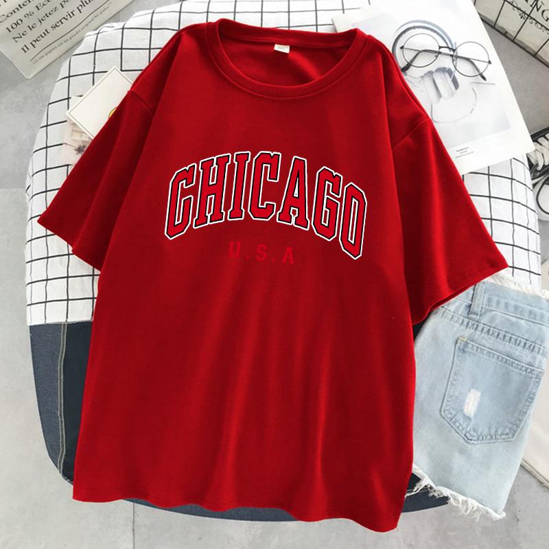 Chicago Usa City Tricou cu imprimeu grafic pentru femei Tricou Street Summer Tricou casual oversize cu mânecă scurtă, respirabil
