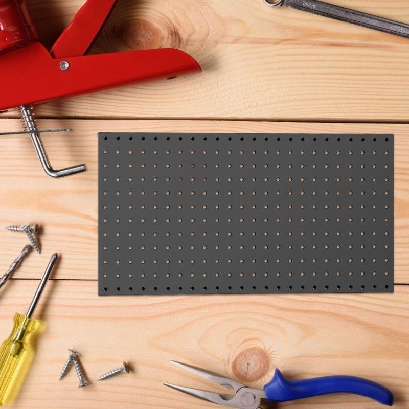 Set of 2 Rusts Resistant Metal Pegboard Wall Panels With Pre Drilled Holes For Wall Mounted Tool Accessories Organizers