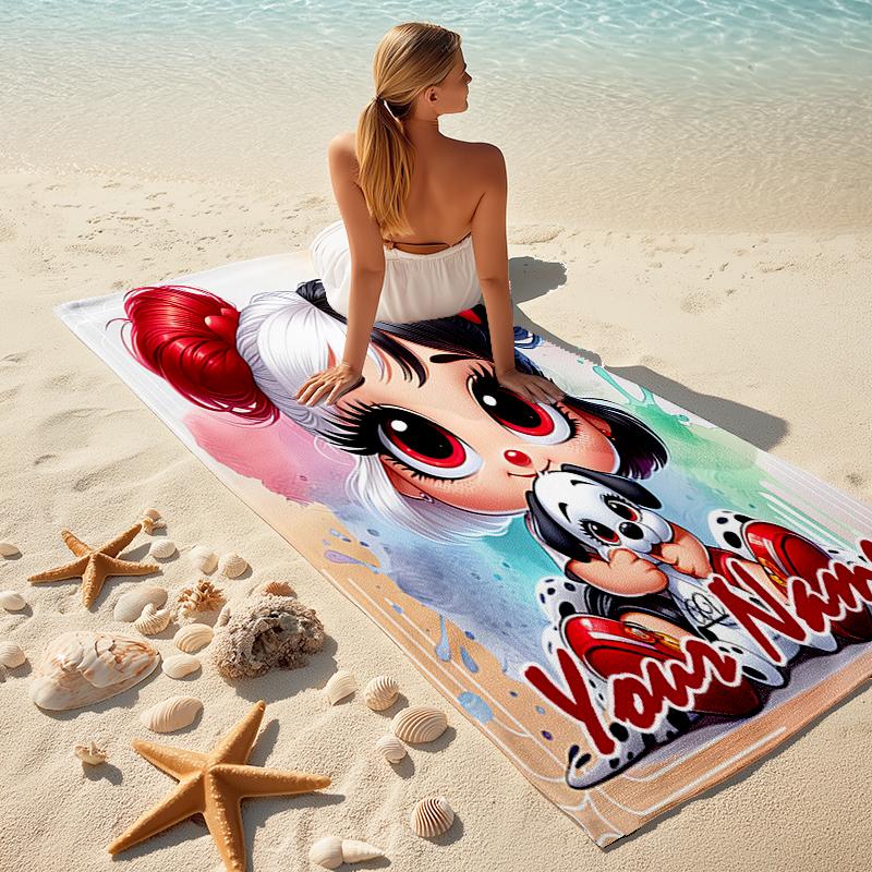 1PC Custom Name "Whimsical Artistic Character Design" Beach Towel Highly Absorbent And Sand-Resistant Towel for Swimming, Pool, Yoga, And Travel Light