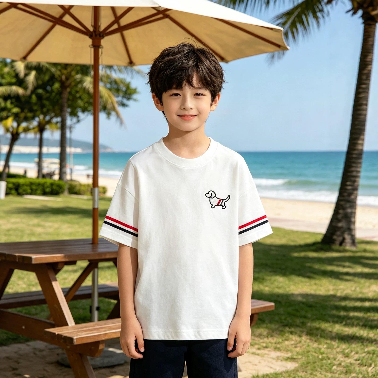 Cross-Border Exclusive: Boys Pure Cotton Short-Sleeve T-Shirt - New Summer Style 160cm белый