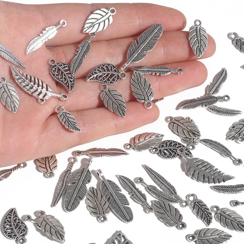Handmade Antique Silver Leaf Jewelry Accessories for DIY Bracelets and Necklaces.