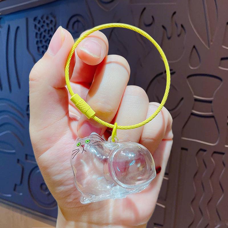 Blue Transparent Cat Hair Gashapon Keychain Storage Capsule