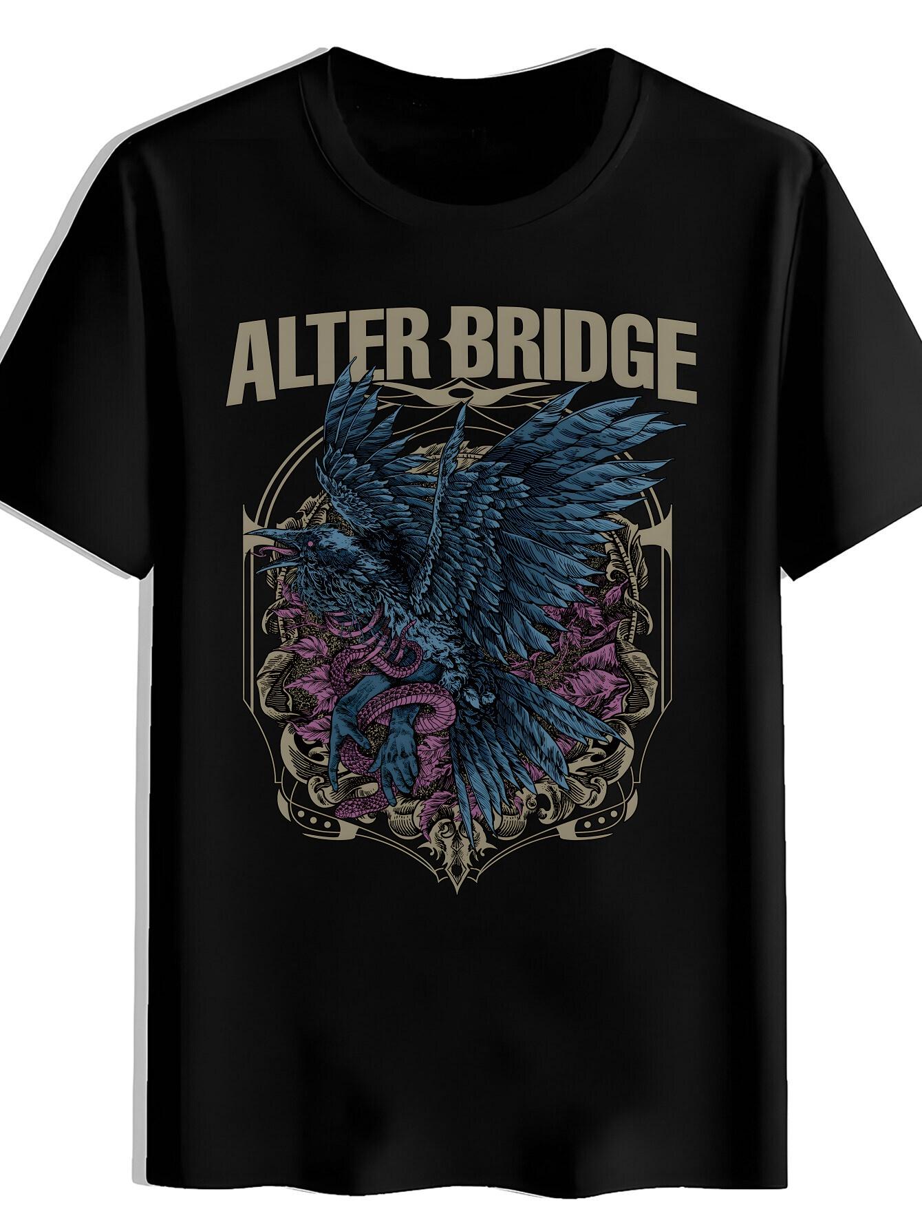 T-shirt Alter Bridge Band Logo & Eagle Graphic - Vintage Rock Tee with Golden Lettering XS