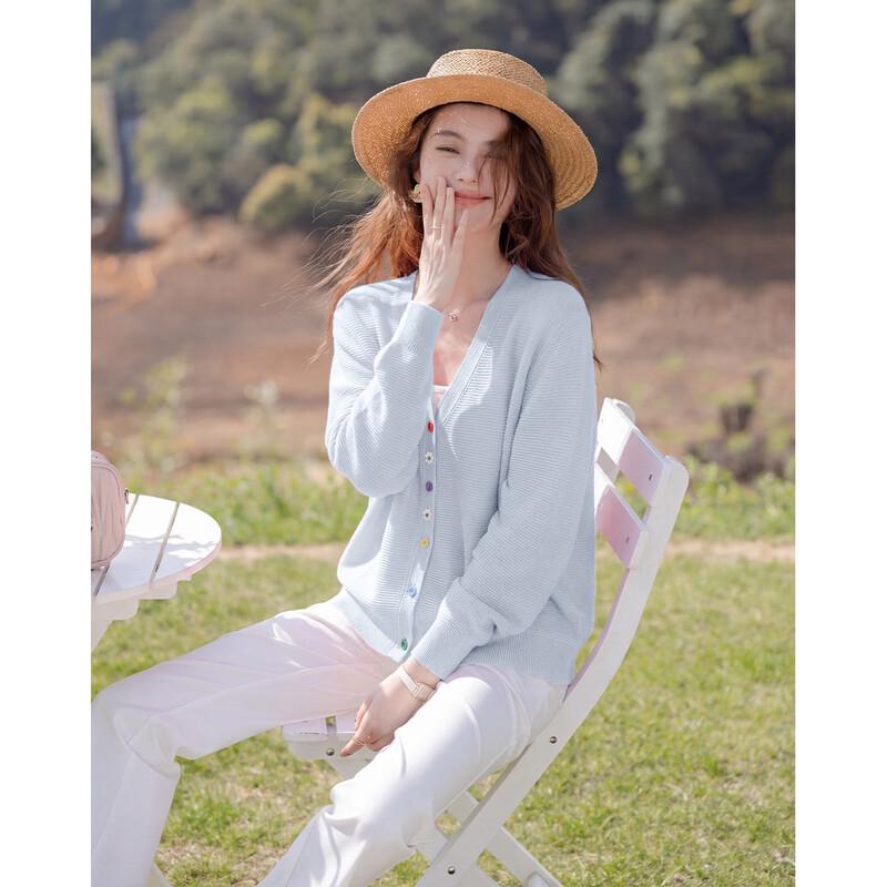Mokana Women's V-Neck Knit Cardigan with Colorful Buttons