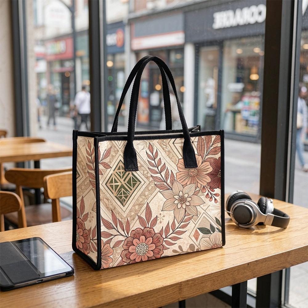 Boho Floral Printed Casual Daily Tote Bag for Women Versatile Fashion Commute Handbag