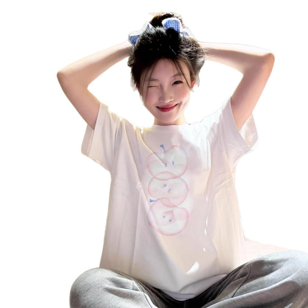pure cotton white short-sleeved t-shirt women's summer new design sense niche American loose large size fat mm half-sleeved top