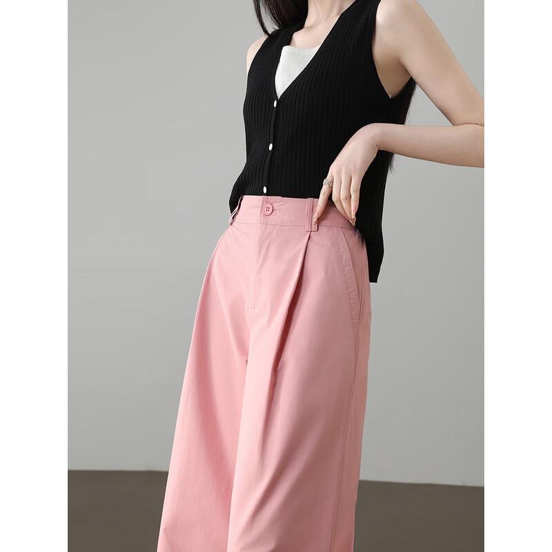 Demana Women's Soft Cotton Pleated Straight-Leg Cropped Pants