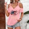T-shirt décontracté pour femme à épaules dénudées et bretelles à nouer, manches courtes, col en V, imprimé drapeau américain, haut léger d'été