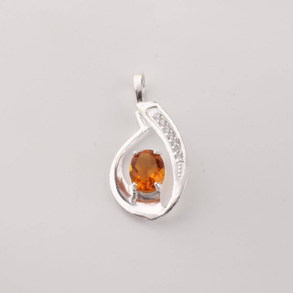 Citrine Gemstone 925 Sterling Silver Women Jewelry Designer Zircon Pendant 1.4" Valentine's Gift For Her CZP-16-6
