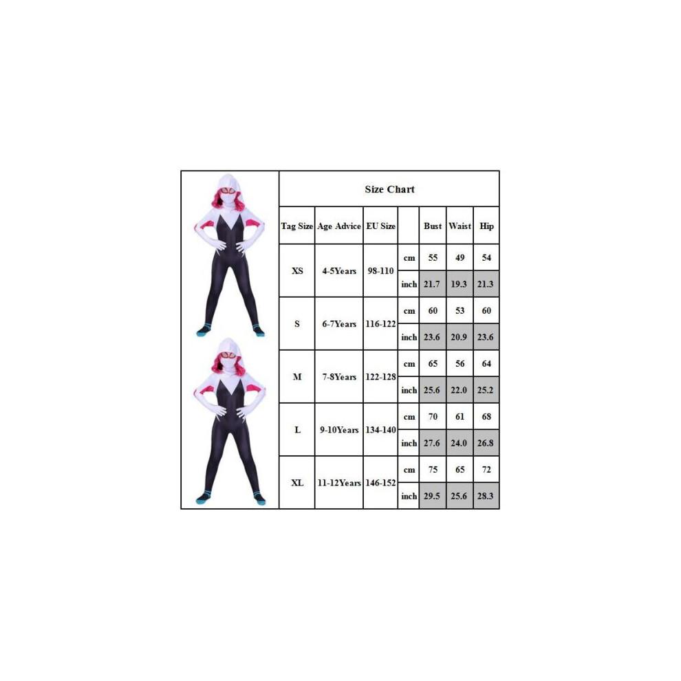(9-10 Jahre) Kinder Mädchen Gwen Stacy Spinnenkostüm Spiderman Cosplay Overall Kapuzenpullover Body