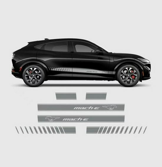 Полная оклейка кузова Ford Mustang Mach-E, гоночные наклейки и наклейки на боковые юбки