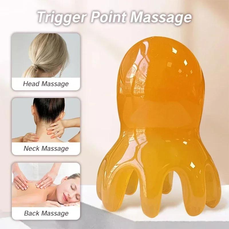 Natural Resin Octopus Acupoint Comb Portable Head Neck Massager for Stress Relief Meridian Therapy Hair Care Tools Gift
