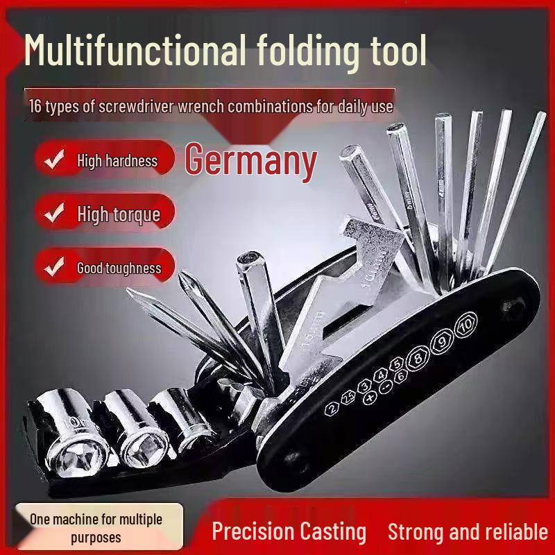 16-in-1 Folding Bicycle Repair Tool: Multi-functional Spoke Wrench, Allen Wrench & Screwdriver