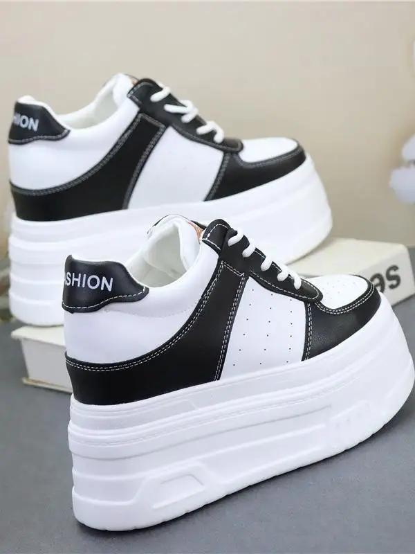 Fashion 12CM Platform Wedge Sneakers Microfiber Leather Comfy Breathable Skate Board Vulcanized Chunky Hidden Heel Block Shoes