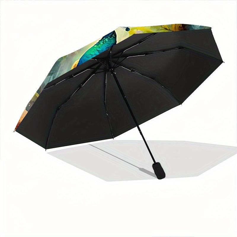 1pc Two Peacocks in Flowers Cartoon Umbrella, Portable 3-Fold Compact Umbrella, Suitable for Camping, Hiking and Travel, Ideal Easter Birthday Gi