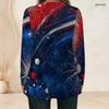 Women Plus Size Square Neck Long Sleeve T Shirt Vintage American Flag Star Stripe Print Double Layer Front Top