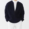 Men Autumn Winter Solid Color Cardigan Coat Collarless Long Sleeve Zipper Placket