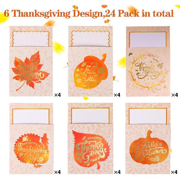 FOIMAS Thanksgiving Cutlery Holder,24 Pack Pumpkin Turkey Cutlery Utensil Holders for Fall Thanksgiving Harvest Party Dinner Table Decoration Supply