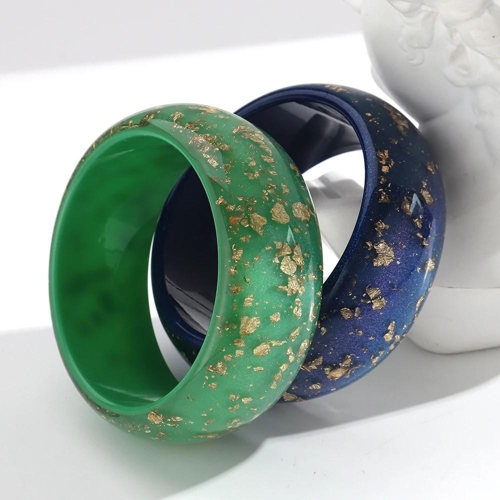 Gold Foil Round Bangles Glitter Resin Bangles Trendy Wide Bangles  for Women