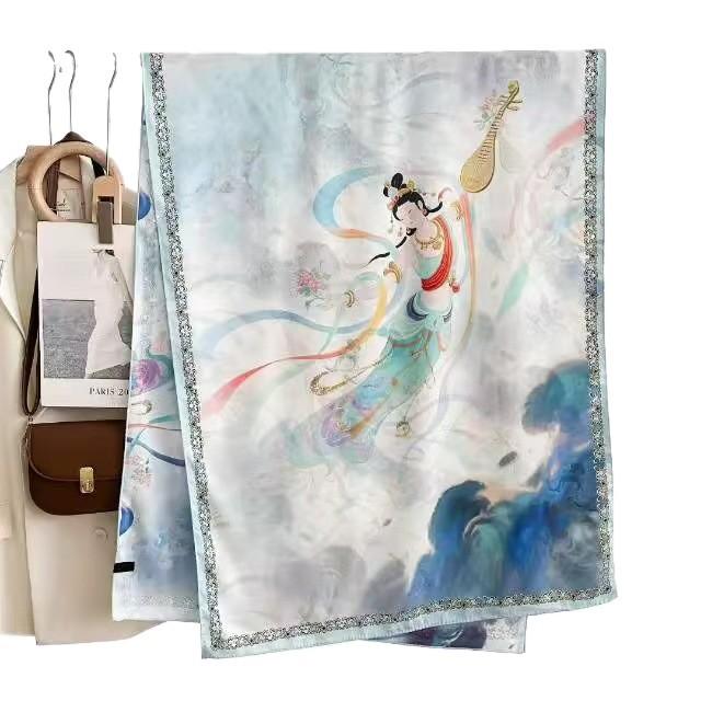 Xiangyun Dunhuang Feitian Flower Dill Cut Flower Thin Popular National Style Jacquard High-End Versatile Silk Scarf 180X70 Shawl