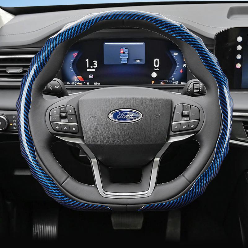UYEG8 Suitable for Ford Carbon Fiber Texture Steering Wheel Cover with Snap-On Wave-Shaped Sport Design