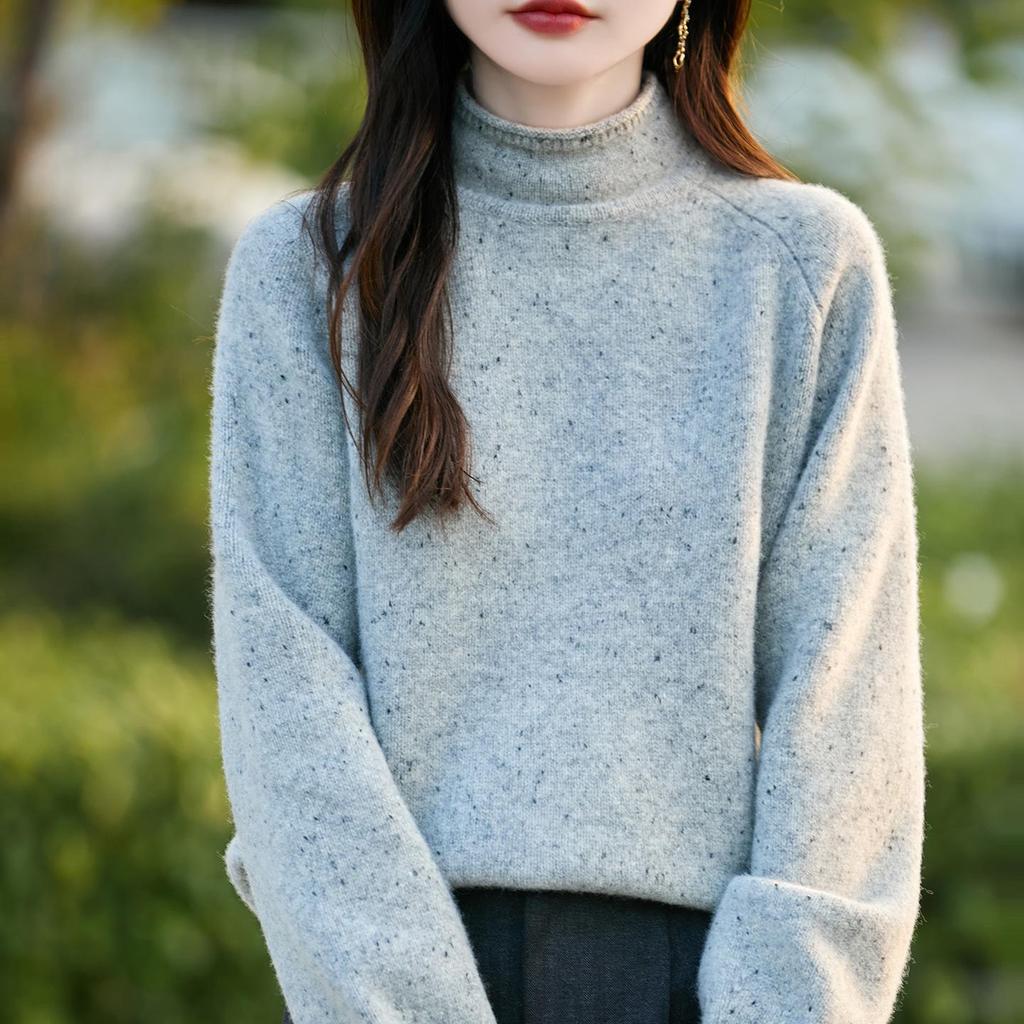 Women's Wool Ruffled Knit Turtleneck Sweater - Slimming Base Layer for Autumn/Winter Warmth