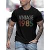 Creative English 1985 Men'S Fashion Trend Pattern Print Short-Sleeve T-Shirt, Round Neck Casual Tee for Vacation Camping, Comfortable Summer Top