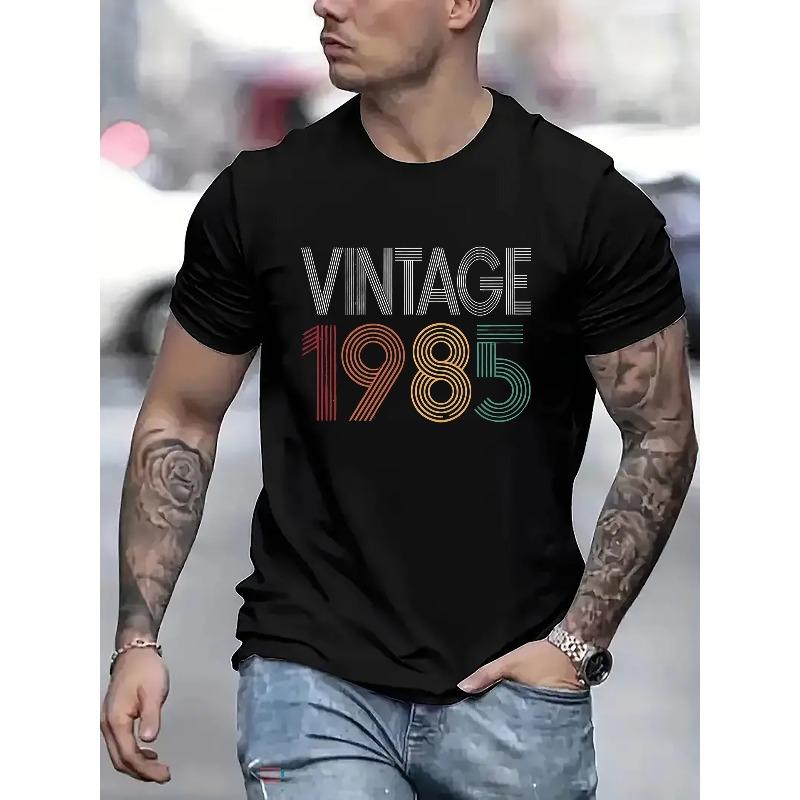 

Creative English 1985 Men S Fashion Trend Pattern Print Short-Sleeve T-Shirt, Round Neck Casual Tee for Vacation Camping, Comfortable Summer Top 4XL чорний
