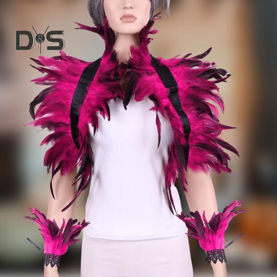 1 комплект поддельный воротник с кольцом на запястье готический стиль перьевая шаль — фото 4