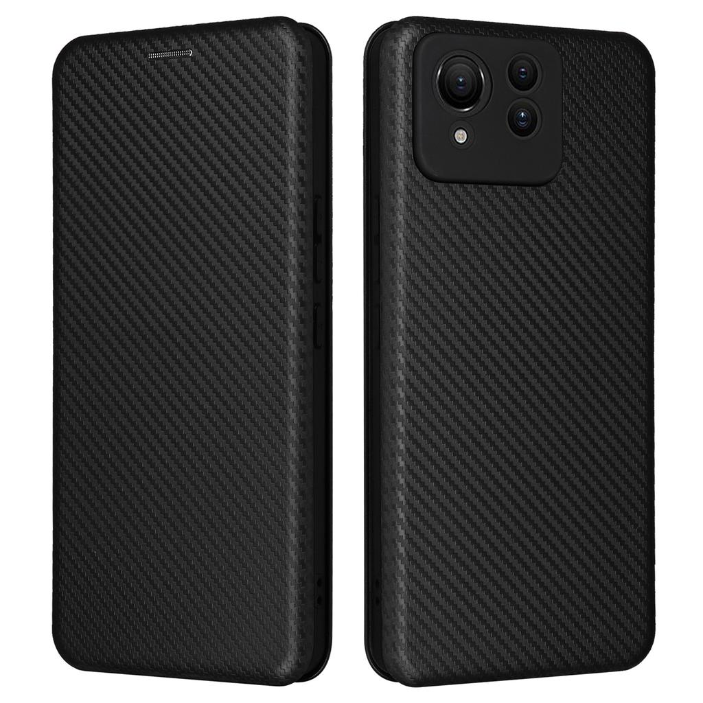 Für Asus Zenfone 11 Ultra 5G Lederhülle Carbonfaser-Textur Ständer Magnetische Handyhülle