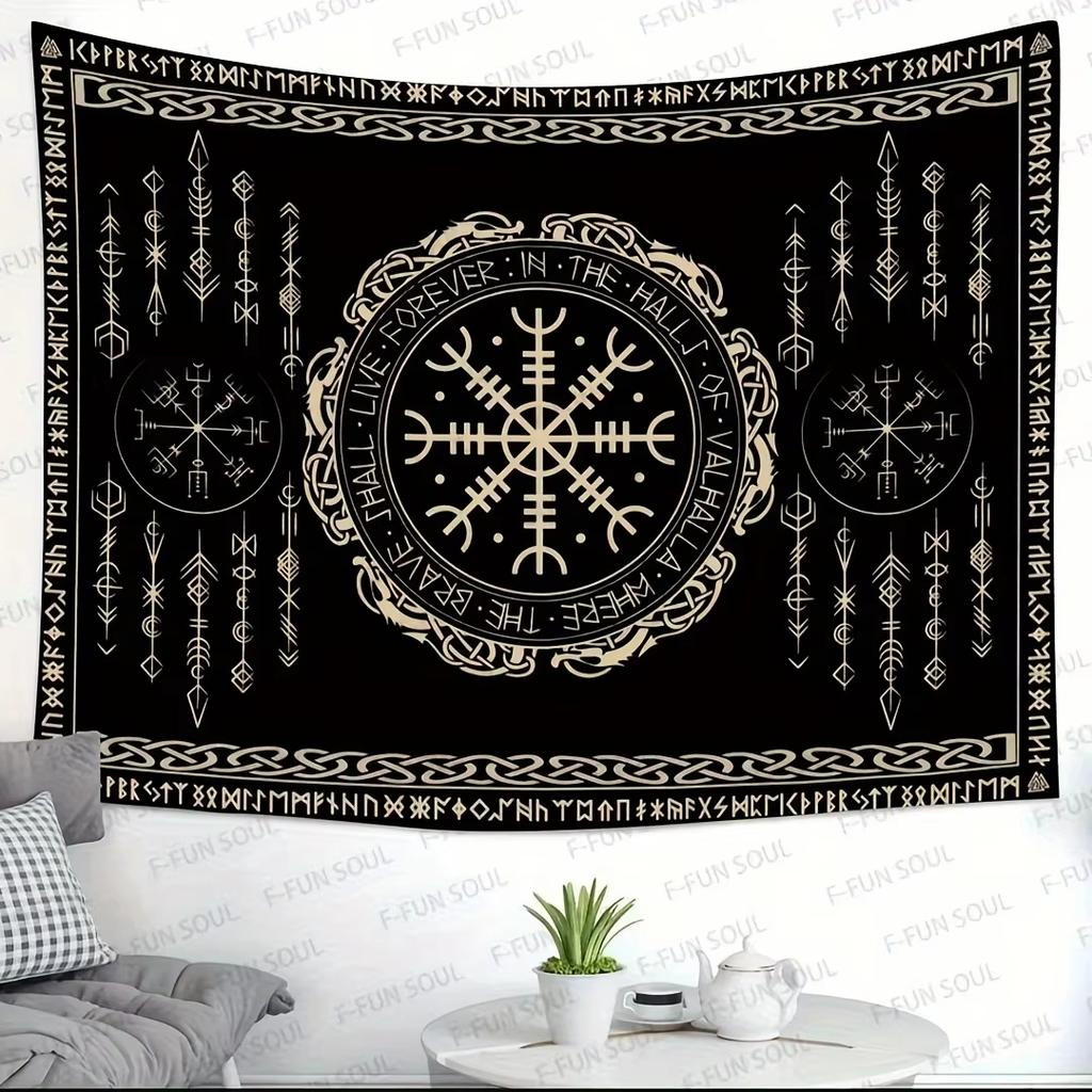 Skandinavische Runen-Energie-Feld-Wandteppich Keltische Wikinger-Mythologie Kunst-Hintergrund für Wohnzimmer BB Café Dekoration
