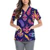 Women's Fashionable V-neck Workwear Printed Short Sleeved Pocket Side Slit Workwear Basic Pullover Top