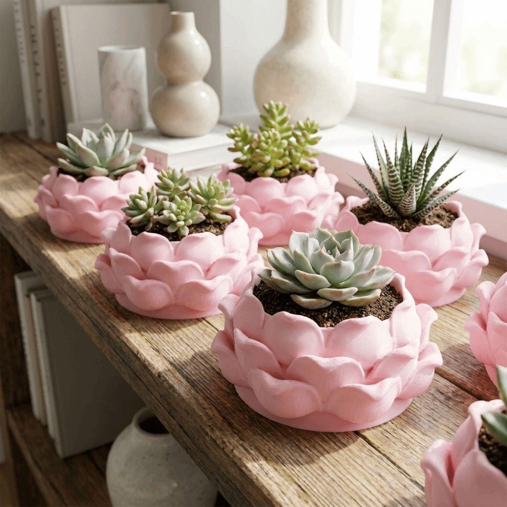 Lotus Shaped Succulent Plant Pot Plastic 3D Printed Nursery Pots Flower Vase with Drainage Hole Growing Pots for Yard Garden