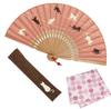 Stylish Business Fan Set with Fan Case and Handkerchief Cat Weave Women's - (Persimmon Color)