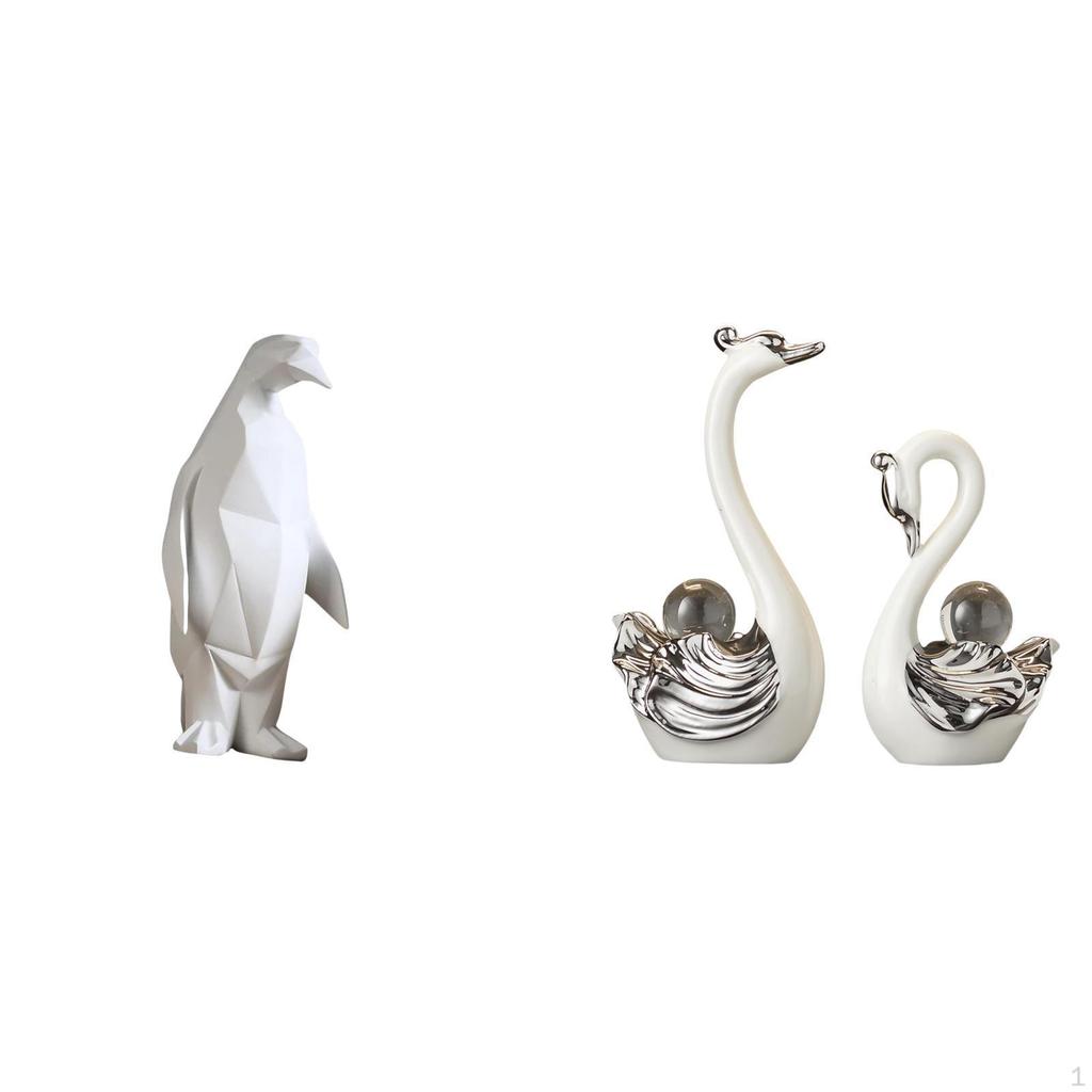 Elegant Resin Penguin Swan Figurine Collection Decorative Animal Statue Ornament for Housewarming