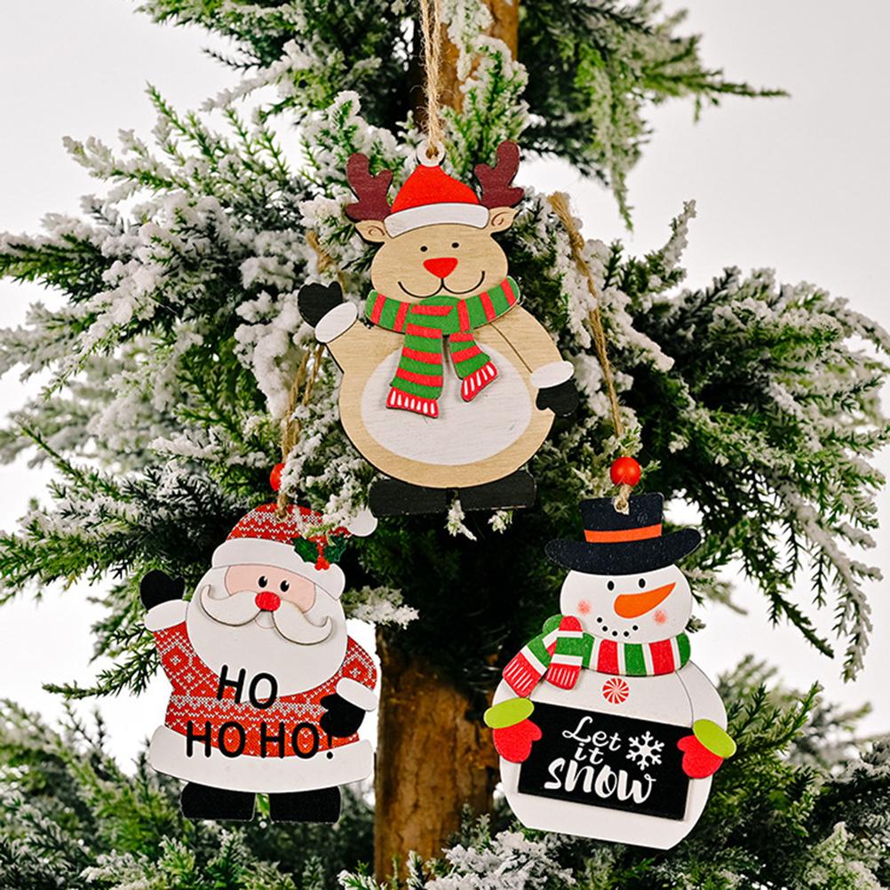 3Pcs Christmas Printing Wooden Pendant Christmas Tree Decoration Window Table Window Mall Party  Decoration