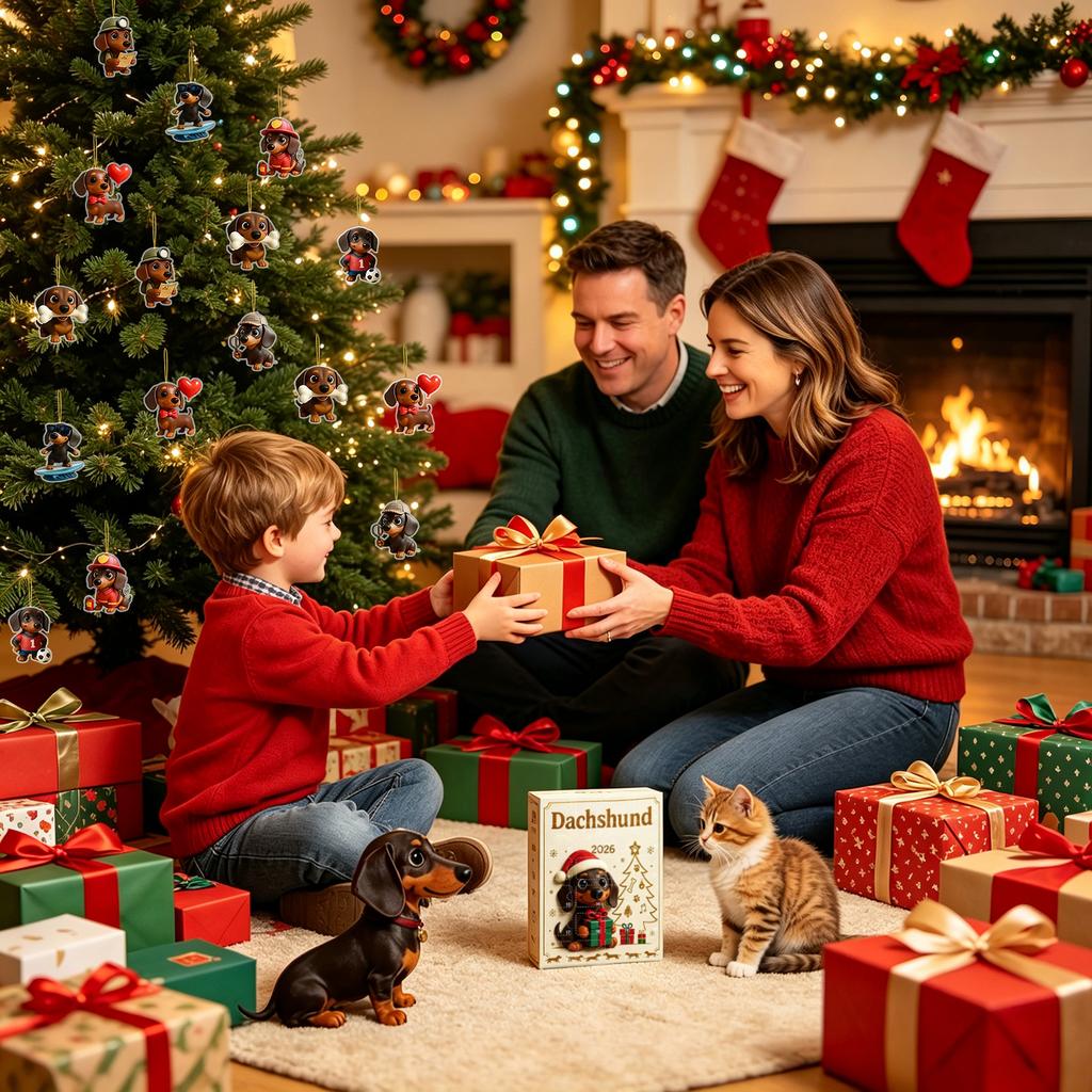 Calendario dell'Avvento Bassotto 2026 Decorazione Natalizia Cane in Acrilico 2D 24 Giorni Ciondolo Albero Bassotto Xmas Navidad Articoli per Feste