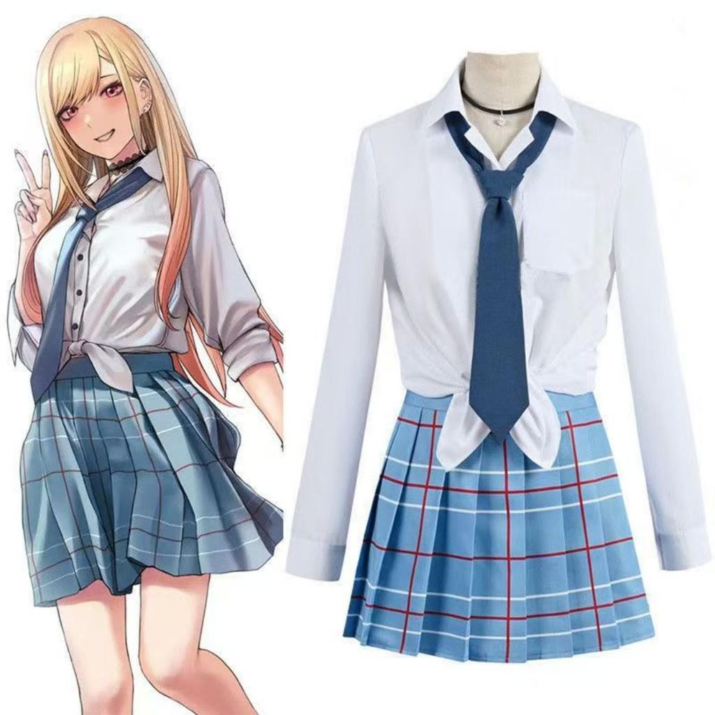 Kitagawa Marin Cosplay Anime Min Klesdrakt Darling Kitagawa Marin Cosplay Kostyme Kjoler Skoleuniform Parykk Øredobber Dress Jenter