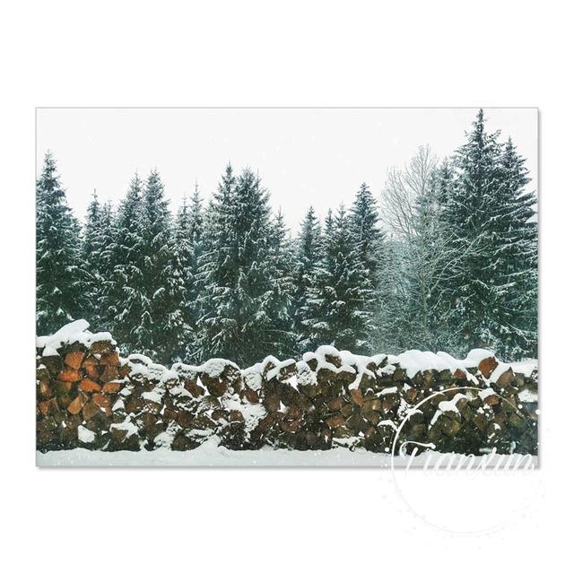 Pădure de iarnă Casă de zăpadă Cerb Sanie Artă de perete Pictură pe pânză Postere și imprimeuri nordice Poze de perete pentru decor camera de zi fără cadru